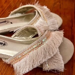 Joyfulie Fringe & Sequined Iridescent Sandals size 11